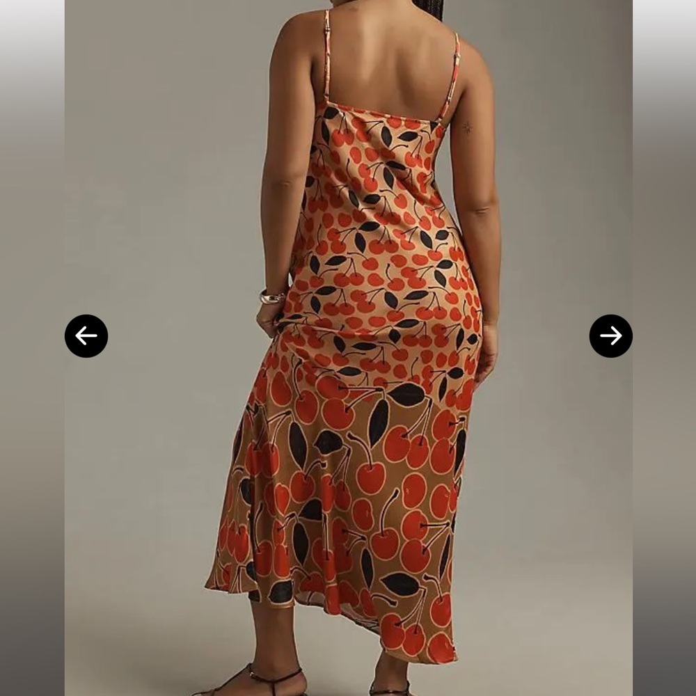 Anthropologie Conditions apply cherry satin silky print maxi dress medium/ large - Picture 4 of 10